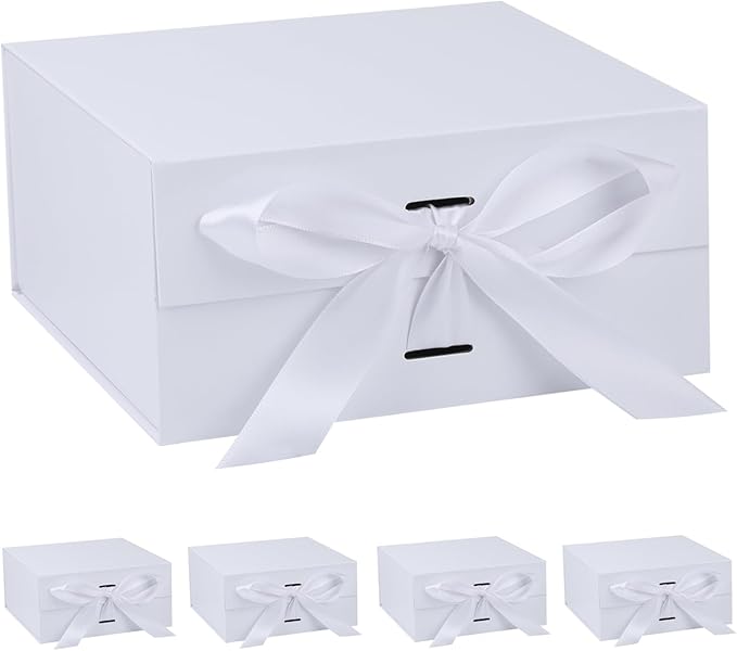 OEMVALATY White Gift Box,12x10x5 Inches Gift Boxes with Lids for Presents with Magnetic Closure and Ribbon for Wedding,Storage,Birthday(5-Pack)