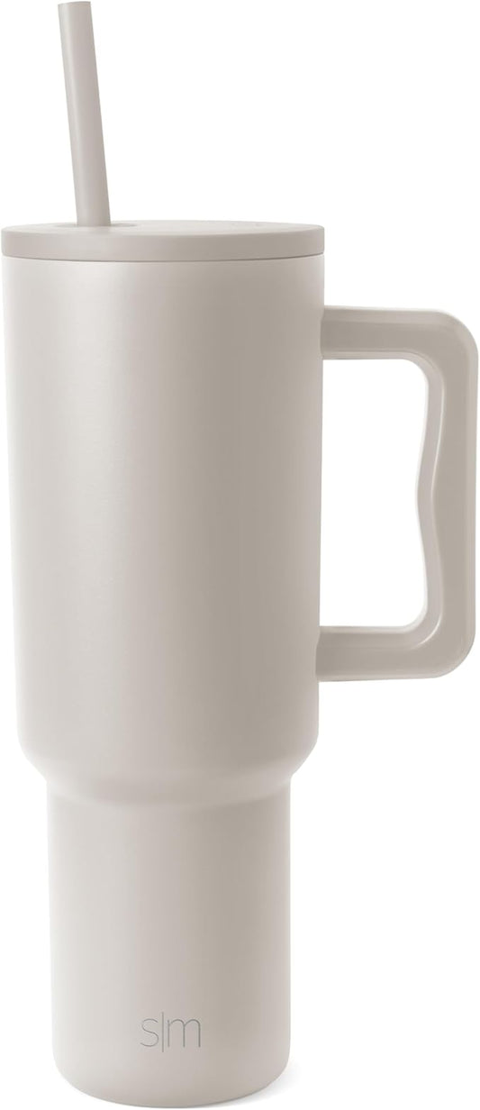 Simple Modern 40 oz Trek Tumbler with Handle and Straw Lid | Cup Holder Friendly Insulated Stainless Steel Travel Mug | Almond Birch
