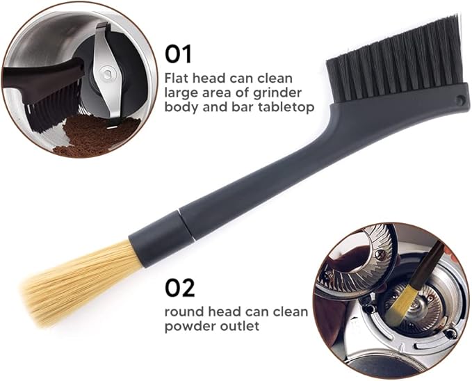 Tsinghwang 2 Pack Coffee Machine Cleaning Brush, Dual Purpose Dusting Espresso Grinder Brush, Black, Polypropylene, PET Bristles