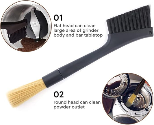 Tsinghwang 2 Pack Coffee Machine Cleaning Brush, Dual Purpose Dusting Espresso Grinder Brush, Black, Polypropylene, PET Bristles