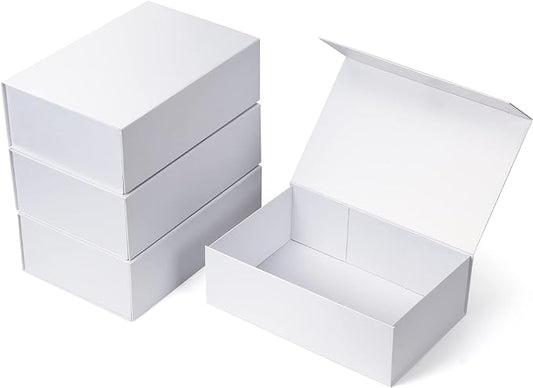 4 Pack 12x8x4 Inches Gift Boxes with Magnetic Closure Lids, White Magnetic Box for Wedding, Groomsmen Bridesmaid Proposal, Birthdays, Mother's Day