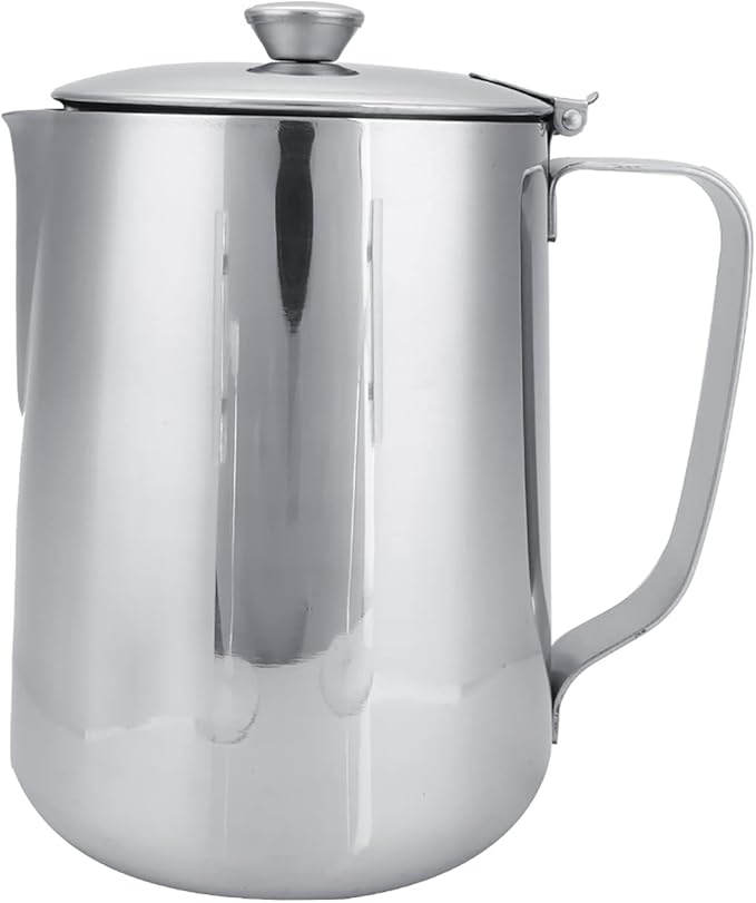 Milk Frothing Pitcher, Stainless Steel Pitcher with Lid Milk Frother Cup Milk Jug Coffee Creamer Container Creamer Dispenser Milk Steamer Cup Milk Cup with Lid for Latte Coffee Art(1500ML)