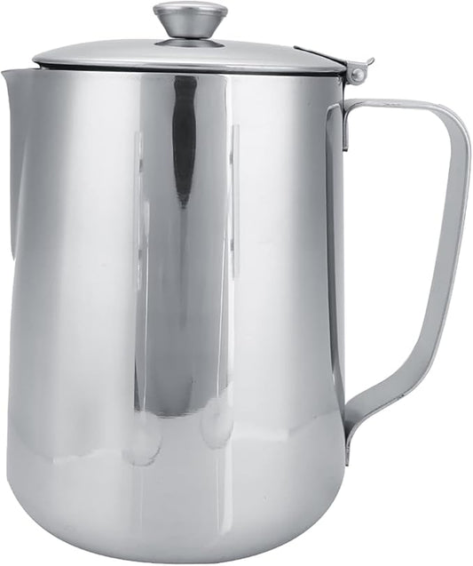 Milk Frothing Pitcher, Stainless Steel Pitcher with Lid Milk Frother Cup Milk Jug Coffee Creamer Container Creamer Dispenser Milk Steamer Cup Milk Cup with Lid for Latte Coffee Art(1500ML)