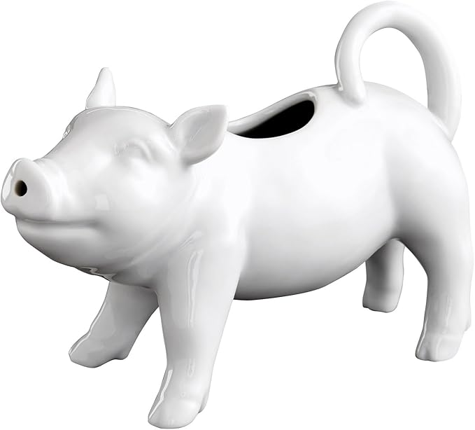 HIC Kitchen Pig Creamer With Handle, Fine Porcelain, 6-Ounce, For Serving Milk, Cream, Syrup, Dressings, And Sauces