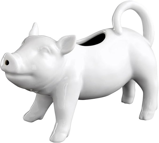HIC Kitchen Pig Creamer With Handle, Fine Porcelain, 6-Ounce, For Serving Milk, Cream, Syrup, Dressings, And Sauces