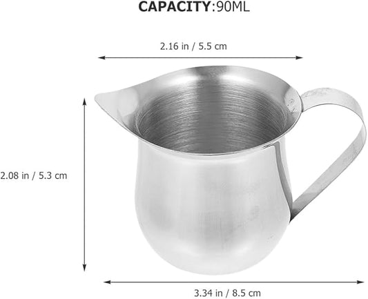 BESPORTBLE Stainless Steel Espresso Measuring Milk Pitcher 90ml Small Cream Frothing Cup for Coffee Making Professional Use 4pcs Set