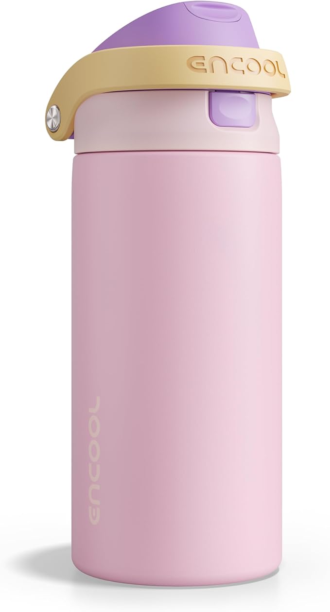 ENCOOL Leakproof Insulated Water Bottle with Straw Dual-Sip Water Bottle Bag-Safe Design for Work, Commute & Gym – Keeps Drinks Cold All Day, 18 oz, Peach Purple