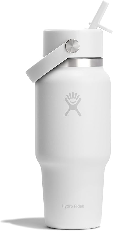 Hydro Flask Travel Water Bottle - Insulated Stainless Steel - Wide Straw Lid, Non Spill, Leakproof in 24 Oz Tonal White
