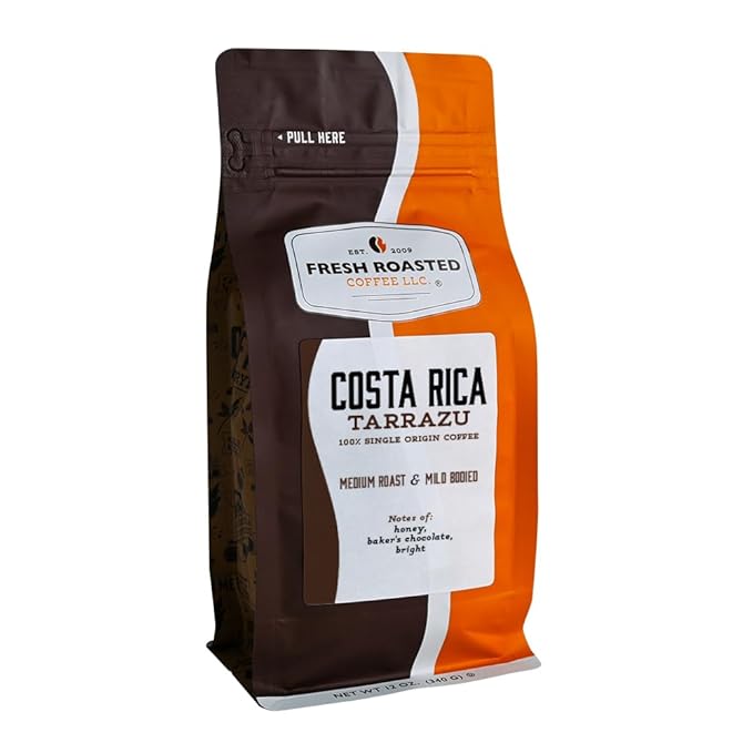 Fresh Roasted Coffee, Costa Rican Tarrazu, 12 oz, Medium Roast, Kosher, Whole Bean