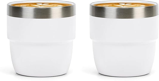 Zenbo 4 oz Espresso/Coffee Cups, Ceramic-Lined Double Wall Vacuum Insulated 18/8 Stainless Steel, Stackable & Dishwasher Safe, Space-Saving, Compatible with Most Espresso & Coffee Makers, 2 Pack
