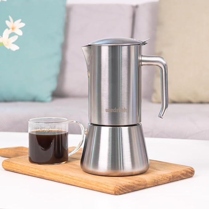 wedrink Stovetop Espresso Maker 9 Espresso Cups Stainless Steel Moka Pot for Greca, Induction, Electric & Gas Stoves(15 OZ/450ml)