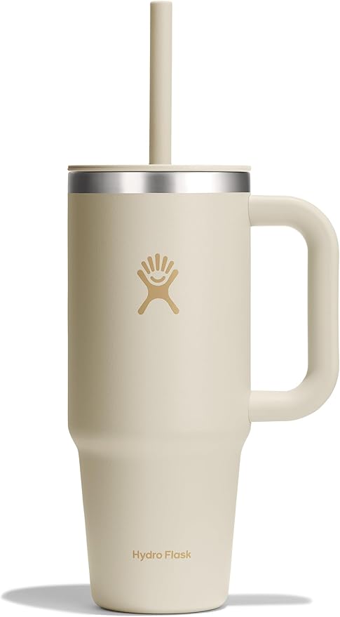 Hydro Flask Travel Tumbler with Handle, Lid and Straw - Insulated Stainless Steel in 24 Oz Coconut Cream