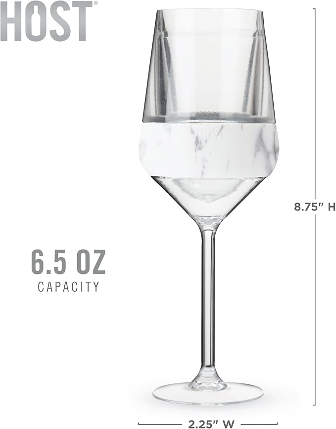 Host Stemmed Wine Glass Freeze Cup, Double Wall Insulated Cooling Tumbler with Freezing Gel, Glasses for Red and White Wine, 6.5 oz, Set of 2, Marble