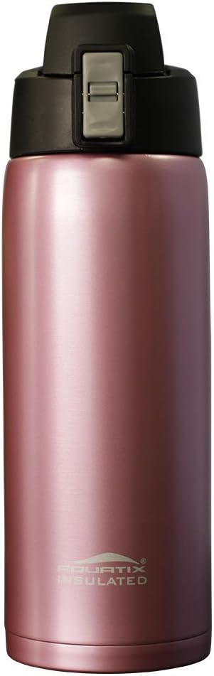 Aquatix (Rose Gold, 21 Ounce) Pure Stainless Steel Double Wall Vacuum Insulated Sports Water Bottle with Convenient Flip Top - Keeps Drinks Cold for 24 Hours, Hot for 6 Hours