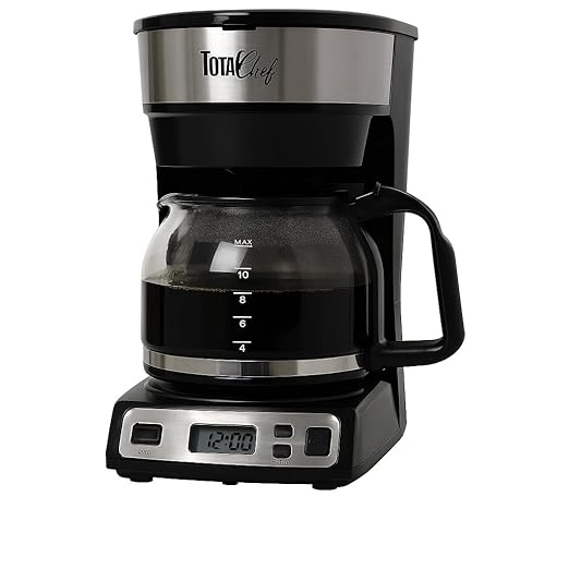 Total Chef Drip Coffee Maker - 12-Cup Programmable Coffee Machine With Glass Pot, Pause and Pour, Auto Shut-Off, Large Water Reservoir, Reusable Filter, Dishwasher Safe Carafe, Percoladora de Café