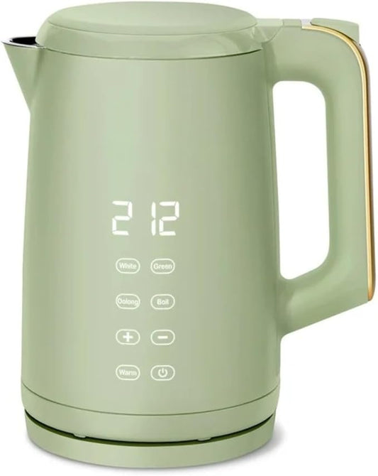 Electric Gooseneck Kettle 1 Liter 1200W, Stainless Steel, Pour Over Coffee Tea, Auto Shut-Off, 360° Cordless Power Base (Sage Green 1.7L)