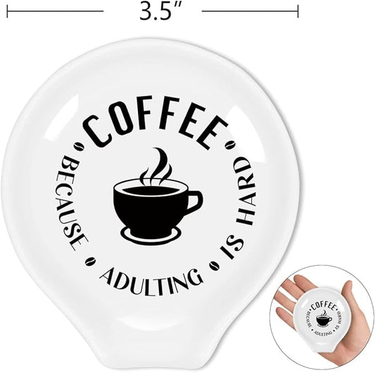 Funny Ceramic Coffee Spoon Rest Black and White - Coffee Station Decor & Gift for Men and Women