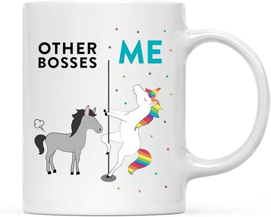 Andaz Press Funny Quirky 11oz. Ceramic Coffee Tea Mug Thank You Gift, Other Bosses Me, Horse Unicorn, 1-Pack