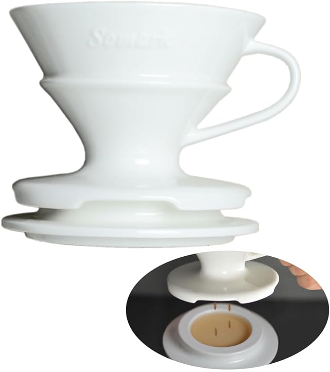 Pour Over Coffee Dripper Set / V60 Size 2 Ceramic Dripper + Drip Tray