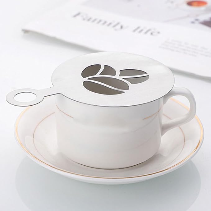 DONGKER Latte Art Stencils,4 PCS Stainless Steel Coffee Stencils with Various Patterns for Kitchen Store Arts Templates