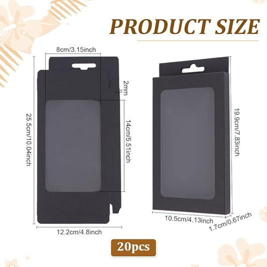 BENECREAT 20 Pack Kraft Paper Boxes with Clear Window 7.5x4x1inch Black Gift Packaging Boxes for Bakery Cookies Cake Candy Wedding Party Favors