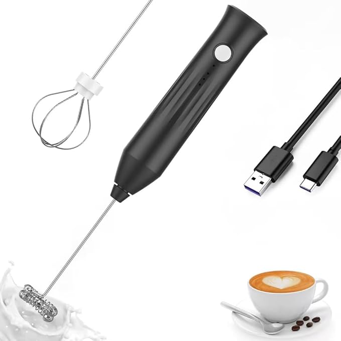 Electric Milk Frother for Coffee and Hot Drinks, Egg Mixer,Drink Mixer, Rechargeable, USB Charging (Black)