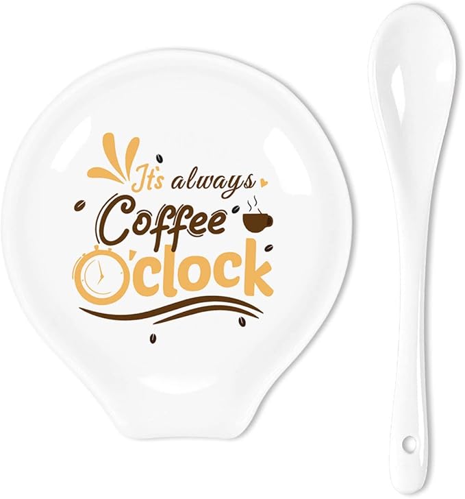 Funny Coffee Quote It's Always Coffee O'clock Ceramic Coffee Spoon Holder-Coffee Spoon Rest -Coffee Station Decor Coffee Bar Accessories-Coffee Lovers Gifts for Women and Men