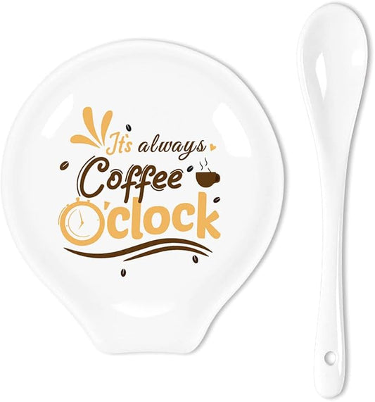 Funny Coffee Quote It's Always Coffee O'clock Ceramic Coffee Spoon Holder-Coffee Spoon Rest -Coffee Station Decor Coffee Bar Accessories-Coffee Lovers Gifts for Women and Men