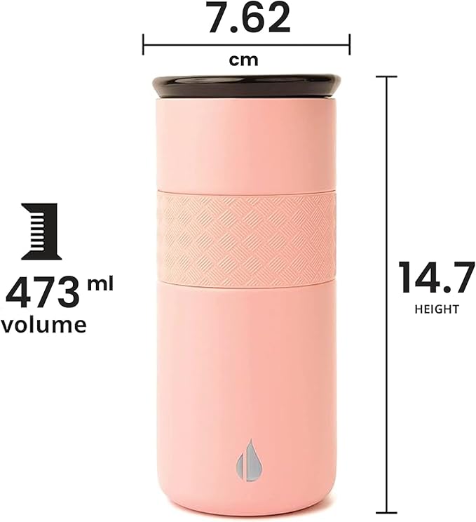 Elemental Artisan Insulated Tumbler, Triple Wall Coffee Travel Mug, Reusable Stainless Steel Coffee Tumbler with Ceramic Lid, Thermal Coffee Cups for Hot (6 Hrs) & Cold (18 Hrs), 16oz - Rose Pink