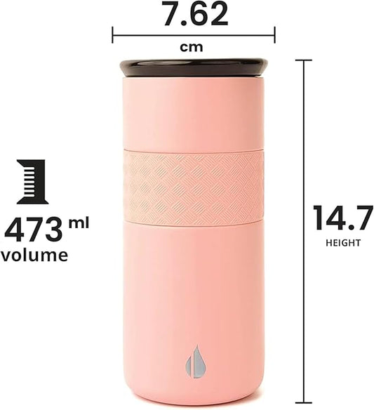 Elemental Artisan Insulated Tumbler, Triple Wall Coffee Travel Mug, Reusable Stainless Steel Coffee Tumbler with Ceramic Lid, Thermal Coffee Cups for Hot (6 Hrs) & Cold (18 Hrs), 16oz - Rose Pink