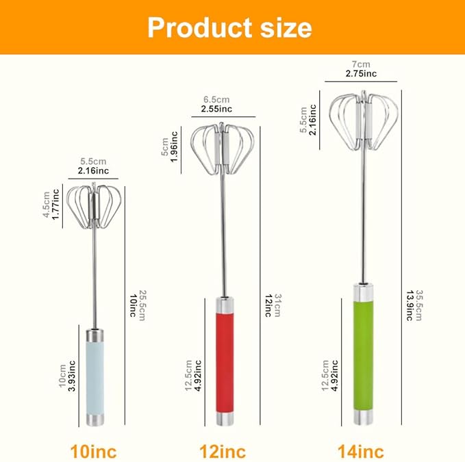 Stainless Steel Egg Whisk, 2025 New Semi-Automatic Whisk Hand Push Rotary Whisk Blender for Baking Cooking, Kitchen Hand Mixer Stirrer Tool for Beating Eggs, Butter, Milk (Blue, 10in)