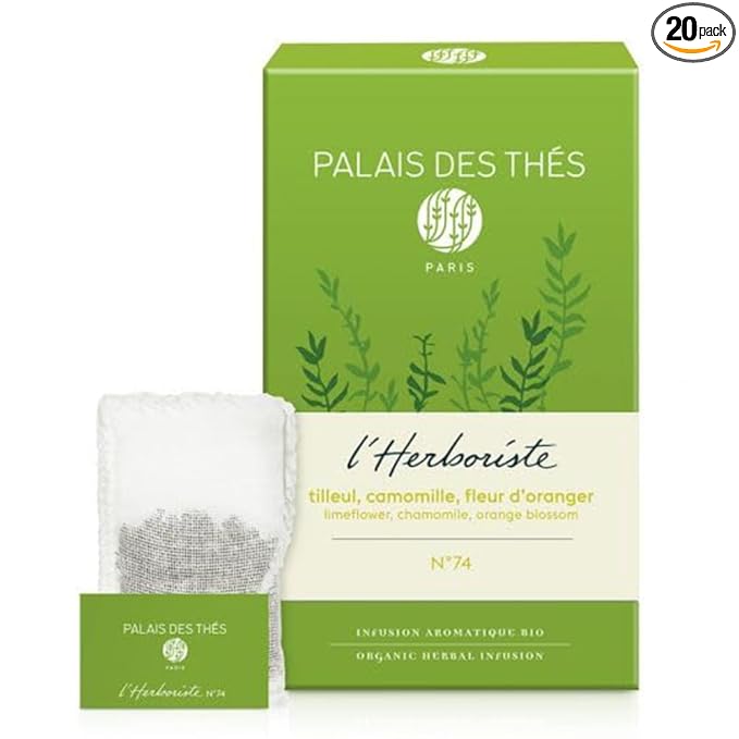 Palais des Thés Caffeine-Free Tea - L'Herboriste N°74 Organic Calming Herbal Blend with Limeflower, Chamomile & Orange Blossom - Premium Tea Bags, Serves 20 Cups