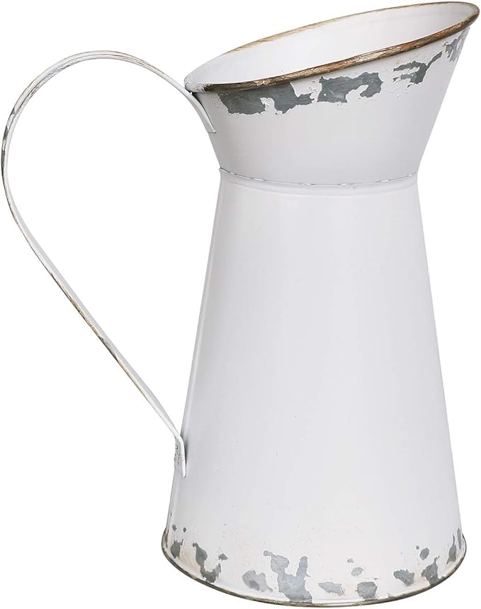 APSOONSELL Rustic Shabby Chic Vase Small Metal Vase Vintage Milk Jug Mini Pitcher Decorative Flower Vase Farmhouse Decor for Home, Kitchen, Bathroom