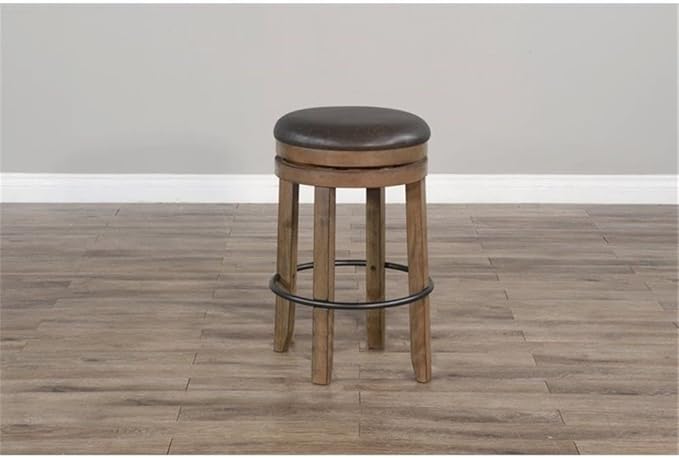 Pemberly Row Set of 3 Natural Brown Wood Bar Unit and 2 Backless Swivel Barstool