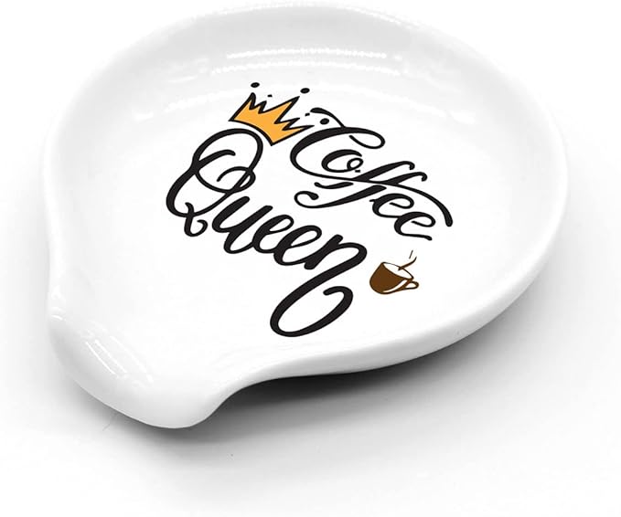 Funny Coffee Quote Colored Pattern Ceramic Coffee Spoon Holder-Coffee Spoon Rest -Coffee Station Decor Coffee Bar Accessories-Coffee Lovers Gift for Women and Men (Coffee Queen)