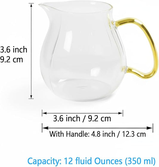 Creamers Glass Pitcher Set of 2, Elegant Spherical Transparent Creamer Pitcher for Coffee Servers, Milk, Tea, 12 oz / 350 ml Milk Frothing Cup Creamer Jug for Coffee shop, Home and Kitchen