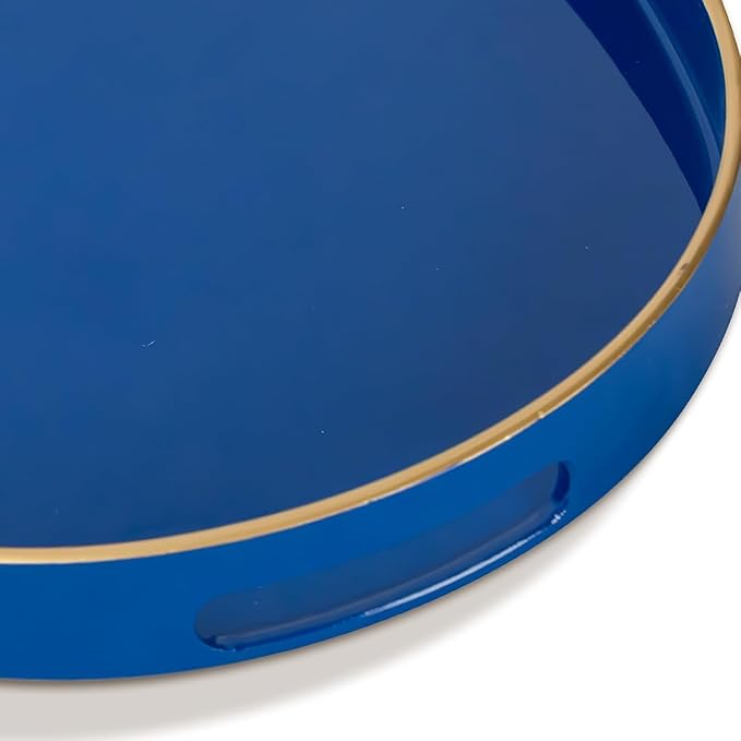 MAONAME Blue Decorative Tray, Oval Serving Tray with Handles, Plastic Trays for Coffee Table, Ottoman Trays for Living Room, Bathroom, 15.6" X 10.6" X 1.4"