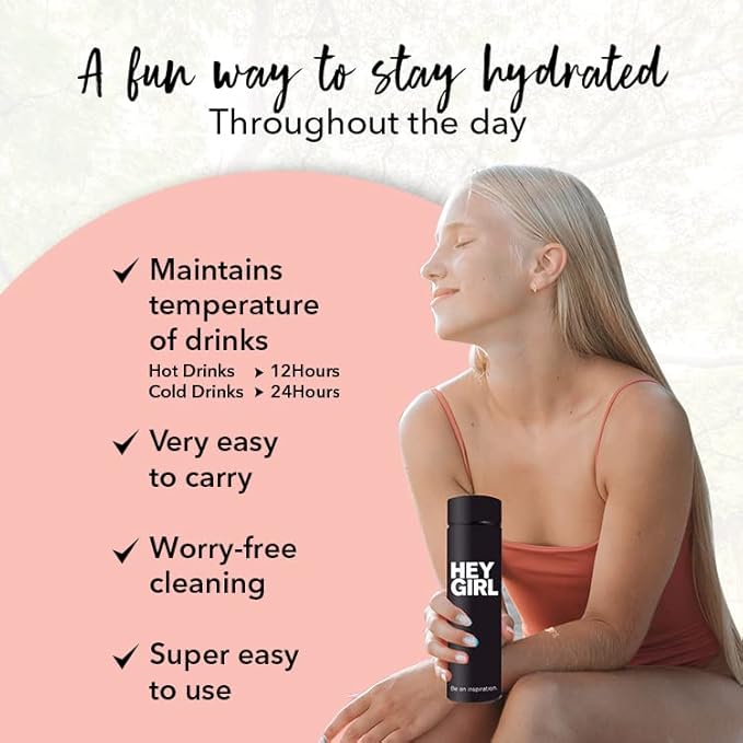 Hey Girl Tea Infuser Bottle 450ml - Insulated Stainless Steel Water Bottle - Tea Tumbler with Tea Diffuser - Portable Travel Mug for Loose Leaf Tea & Infused Water - Tea Lovers Gifts for Women