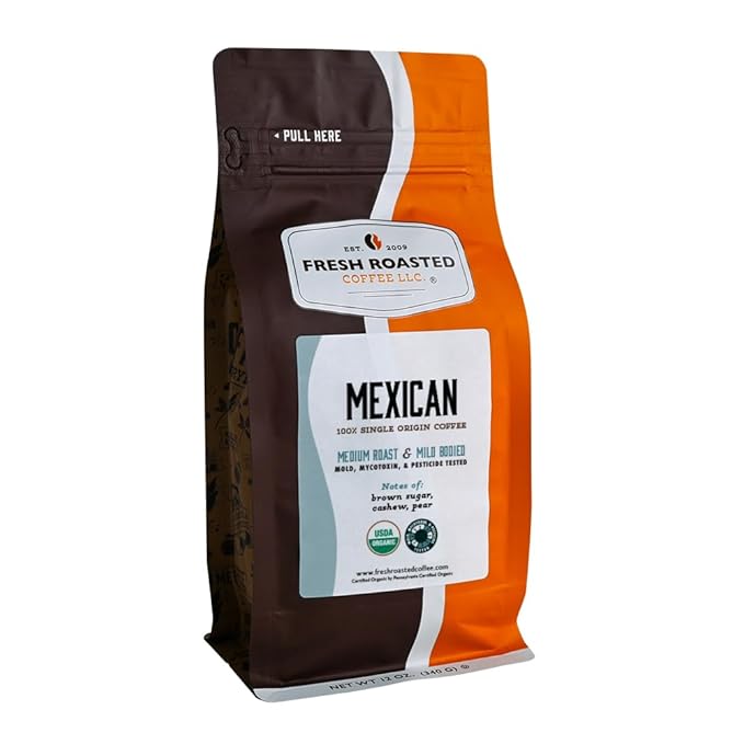 Fresh Roasted Coffee, Organic Mexican | Mold & Myco 3rd Party Tested, USDA Organic, Kosher | Medium Roast 12 oz Whole Bean