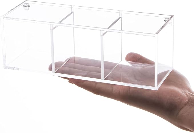 Yeeco Clear Acrylic Capsule Holder with Lid, 3 Section Rectangle Drawer crylic Organizer with Lid 7.6”×2.6”×2.6” 3 Compartments Desk Cube Containers for Jewelry，Candy，Coffee，Make Up Accessories