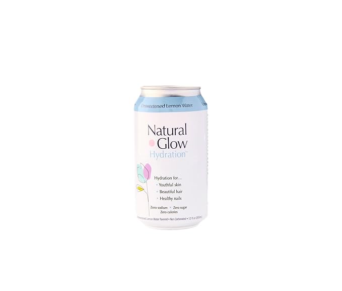 Natural Glow Hydration® Glycine Beauty Water, Unsweetened Lemon Flavor, 12 Pack of 12 fl oz Cans, Electrolytes & Amino Acids, Zero Sugar & Zero Sodium, Anti-Aging Facial Petals Bundle
