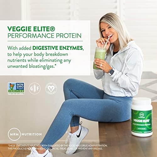 MRM Veggie Elite Performance Protein - Vanilla Bean, Plant-Based Powder, 24g Protein per Serving with BCAAs & Digestive Enzymes, Clinically Tested - Vegan, Gluten-Free - 30 Servings