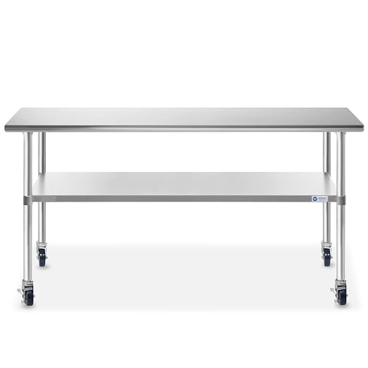 GRIDMANN NSF Stainless Steel Work & Prep Table 72 x 24 Inches with Caster Wheels and Under Shelf for Restaurant, Home, Hotel
