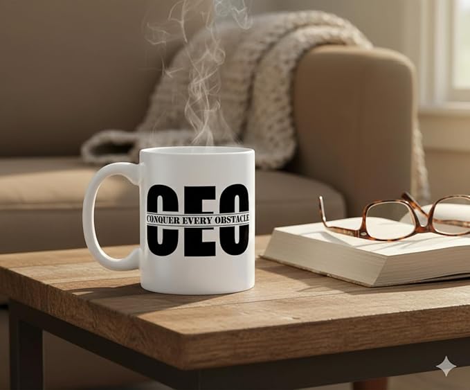 THE CEO Stylish Coffee Mug for Coffee Lovers - Premium Boss Mug with Gloss Finish - Premium Ceramic, Microwave Safe, 11oz Gift Mugs - Conquer Every Obstacle CEO (White)