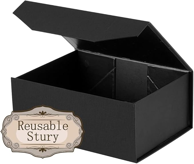 10 Small Black Gift Boxes 9.5x7x4 Inches, Magnetic Gift Box with Lid for Gift Packaging Proposal Boxes (Matte Black, Grain Texture, 10pcs/pack)