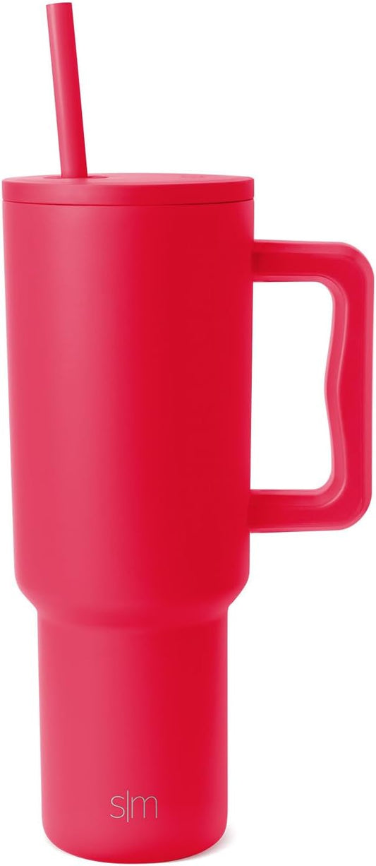Simple Modern 40 oz Trek Tumbler with Handle and Straw Lid | Cup Holder Friendly Insulated Stainless Steel Travel Mug | Ember Red