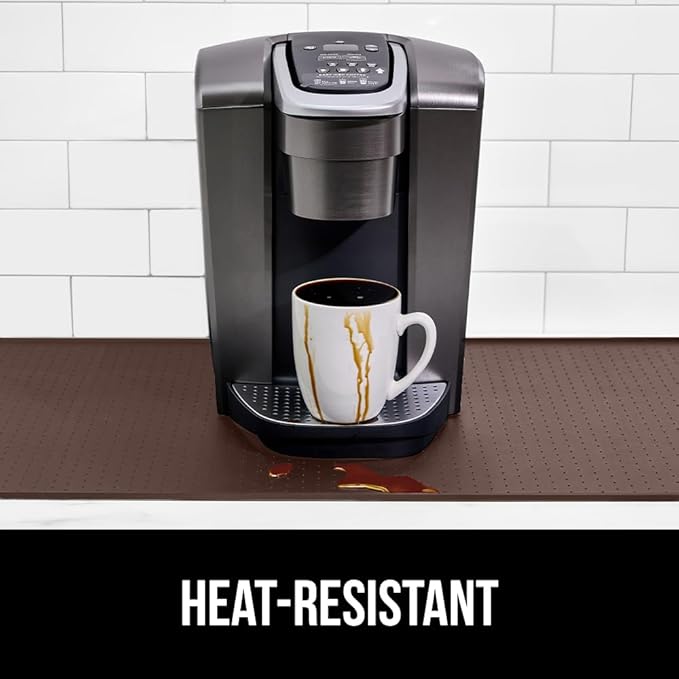 GORILLA GRIP Silicone Coffee Mat, 15x23, Espresso Machine Bar Accessories, Keep Kitchen Counters Clean, Stays in Place, Waterproof and Heat Resistant Dish Drying Mats, Home Decor Essentials, Brown