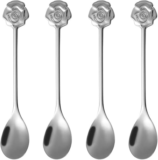 Stainless Steel Coffee Dessert Spoon, Cute Demitasse Spoons for Stirring, Creative Flower Sugar Spoon, 4 Pieces