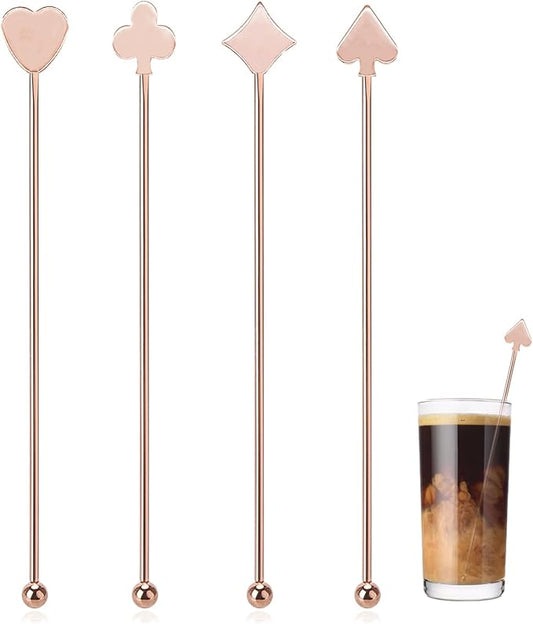 Poker Card Coffee Stirrers 7.4" Stainless Steel Beverage Stir Sticks Cocktail Stirrers Swizzle Stick Picks Tools for Smoothie, Milkshake, Coffee, Cocktail, Tea(Rose Gold)
