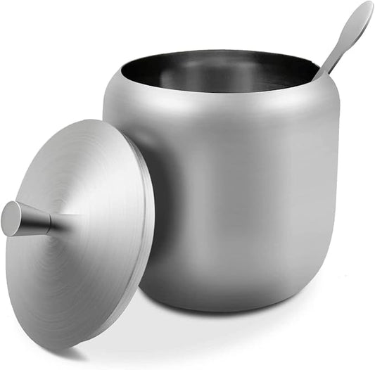 300ml Stainless Steel Sugar Bowl with Lid and Spoon 10 OZ Coffee Seasoning Jar Condiment Pot Spice Container Canister Cruet with Lid and Spoon